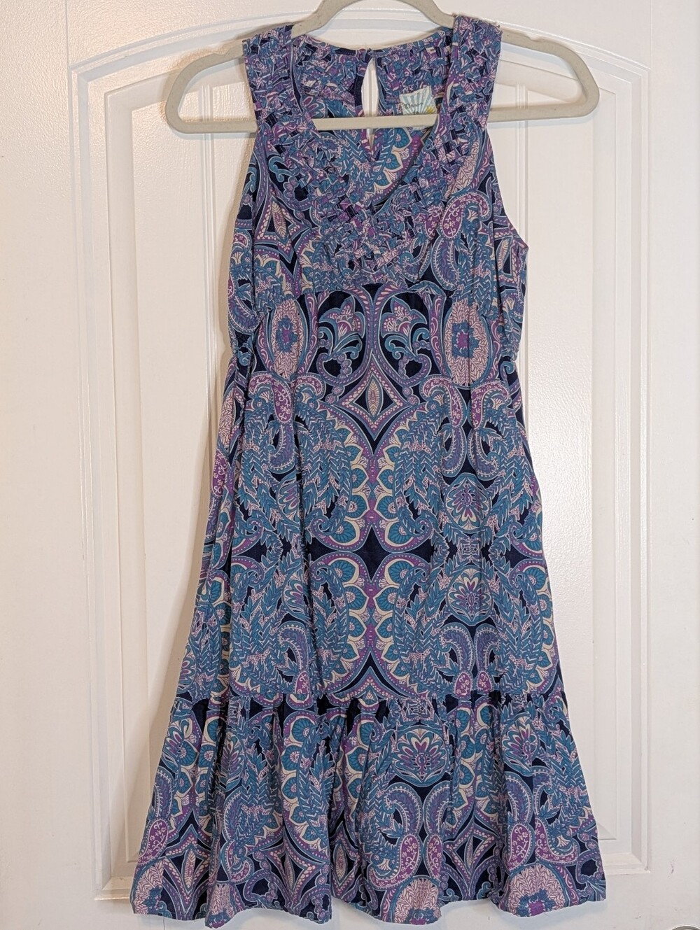 Down To Earth Blue and Purple Boho Paisley Patterned Knee Length Dress